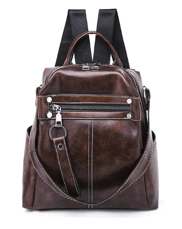 Backpack Solid Shoulder Travel PU Multi-function Bag For Women ...